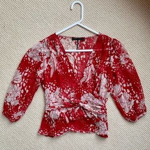 100% Silk Puff Sleeve Wrap Blouse - size M